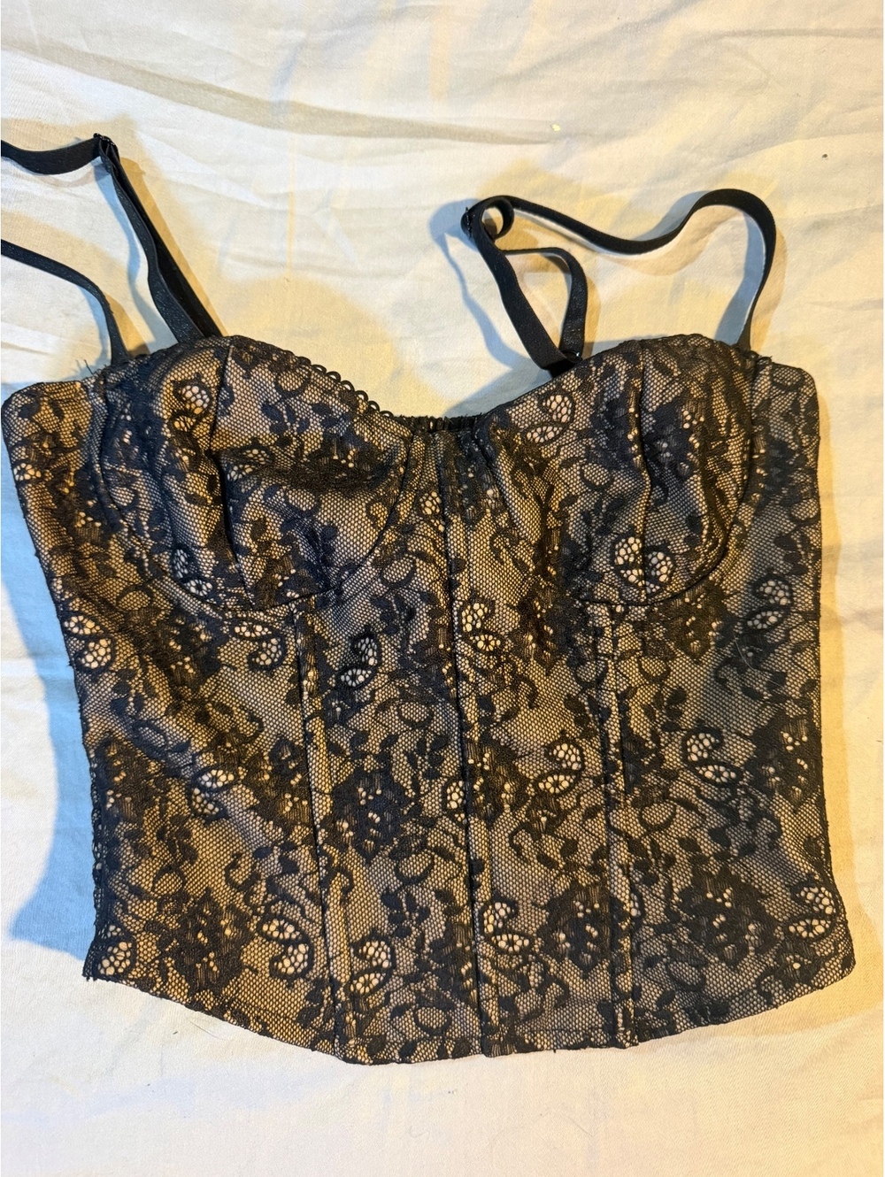 Women's Black Lace Bustier Corset Top Size XS